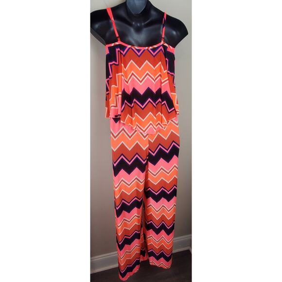 RUE 21  Flowy Chevron Print Tiered Jumpsuit - Picture 4 of 8